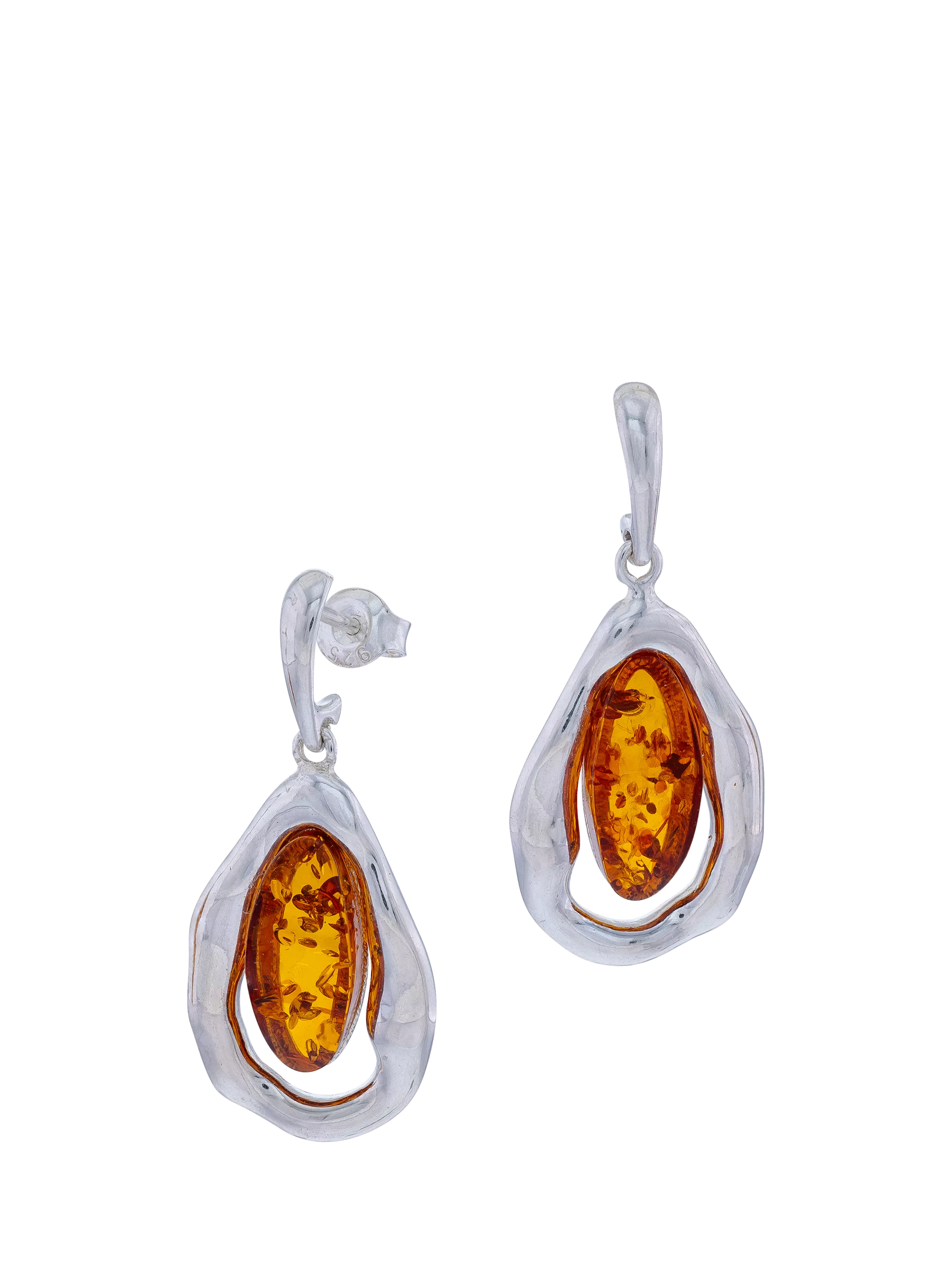 Be-Jewelled Baltic Amber Scandi drop earrings, silver (British brand)