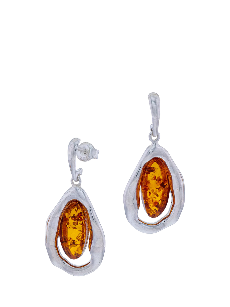 Be-Jewelled Baltic Amber Scandi drop earrings, silver (British brand)