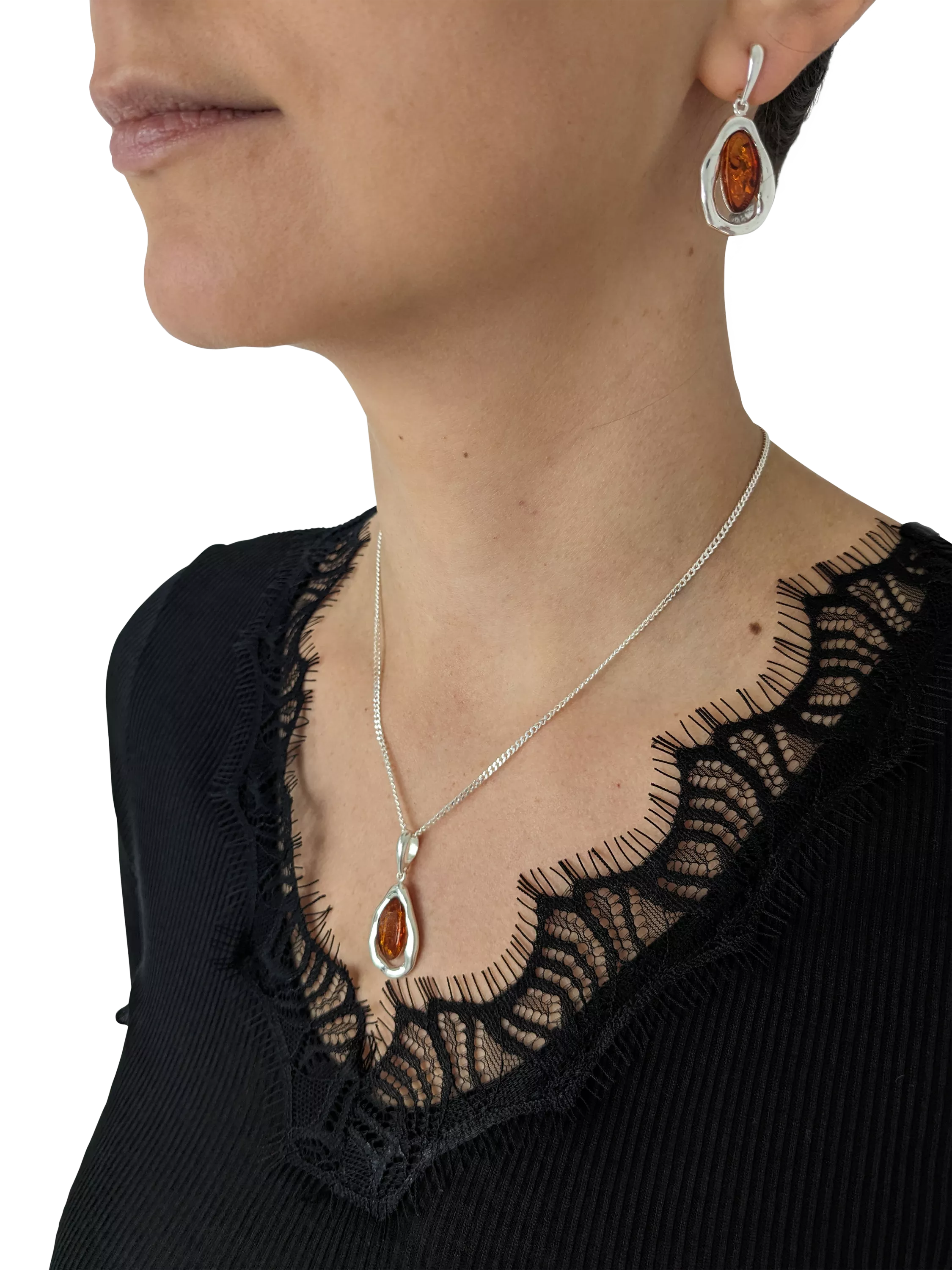 Be-Jewelled Baltic Amber Scandi drop earrings, silver (British brand)