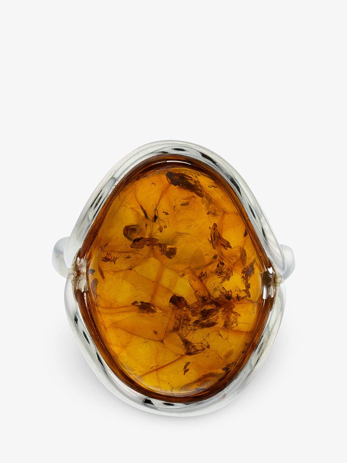 Be-Jewelled Baltic Amber oval ring in sterling silver - British product
