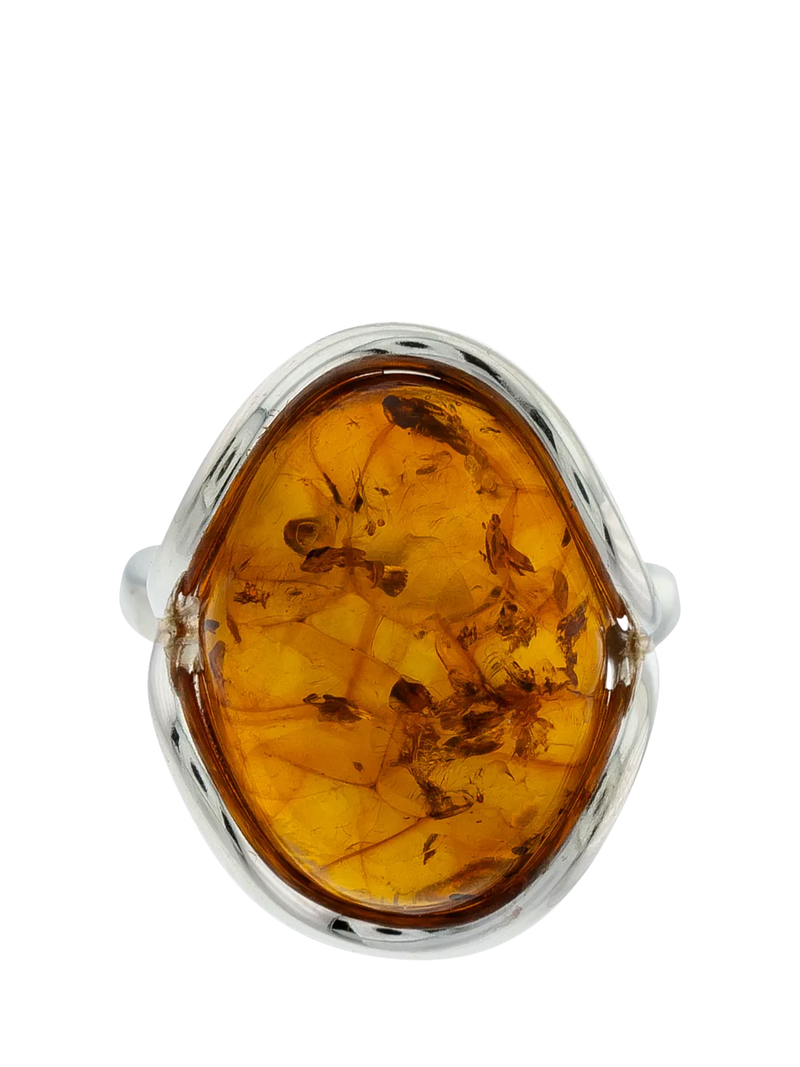 Be-Jewelled Baltic Amber oval ring in sterling silver - British product
