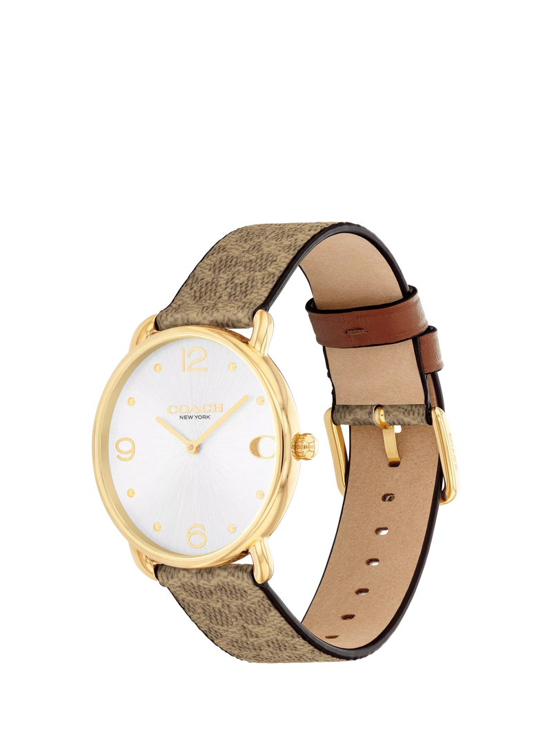 Coach Elliot watch with brown strap and silver dial, UK version