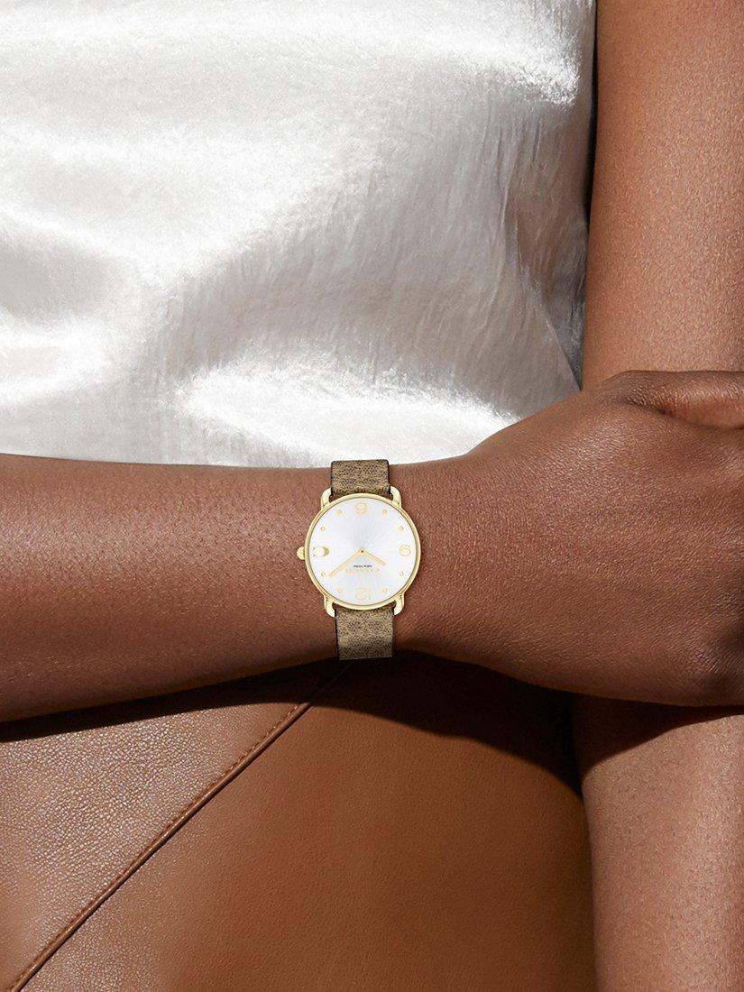 Coach Elliot watch with brown strap and silver dial, UK version