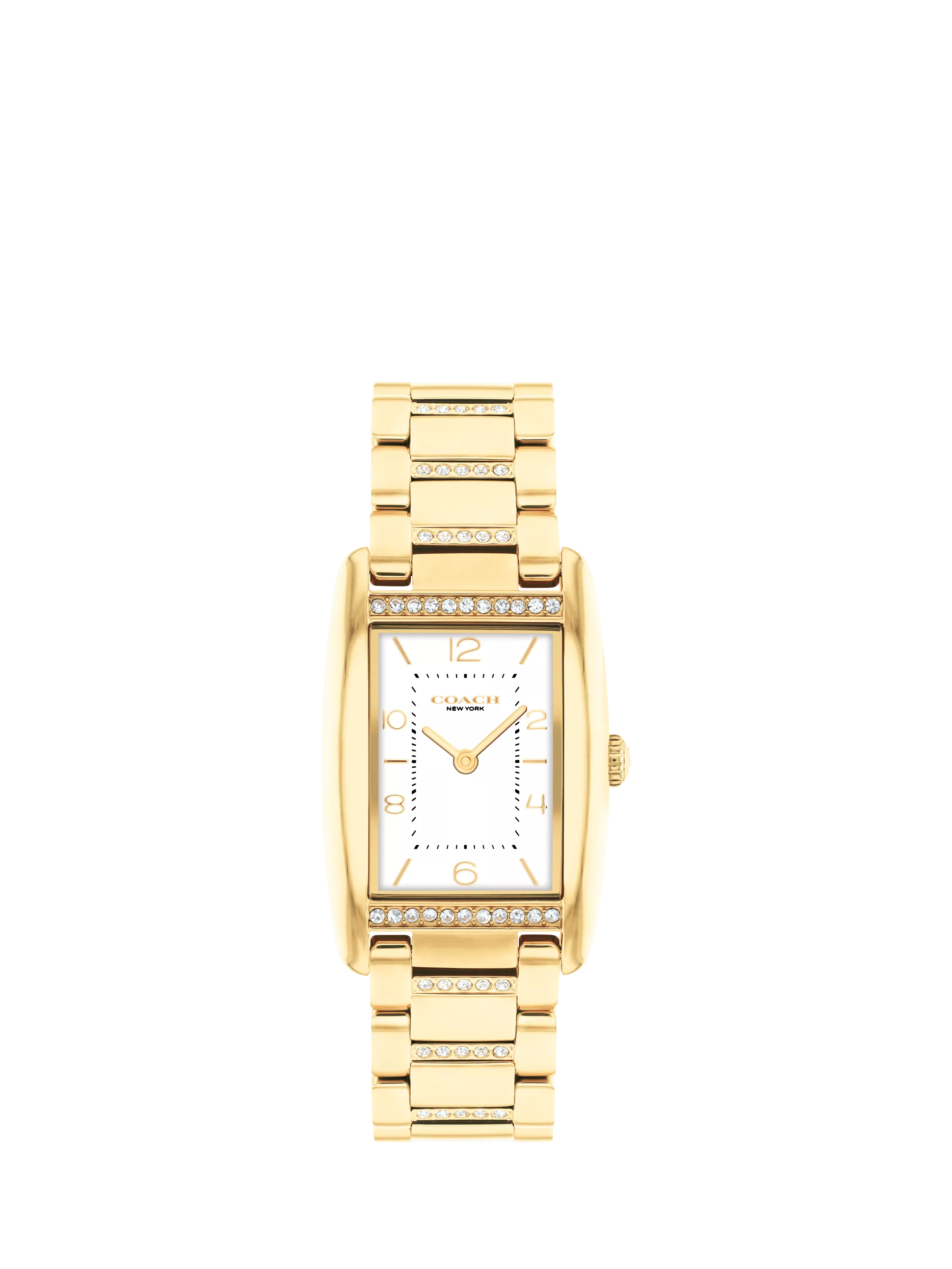 Coach Reese rechteckige Kristalluhr mit goldenem Armband (britische Marke)