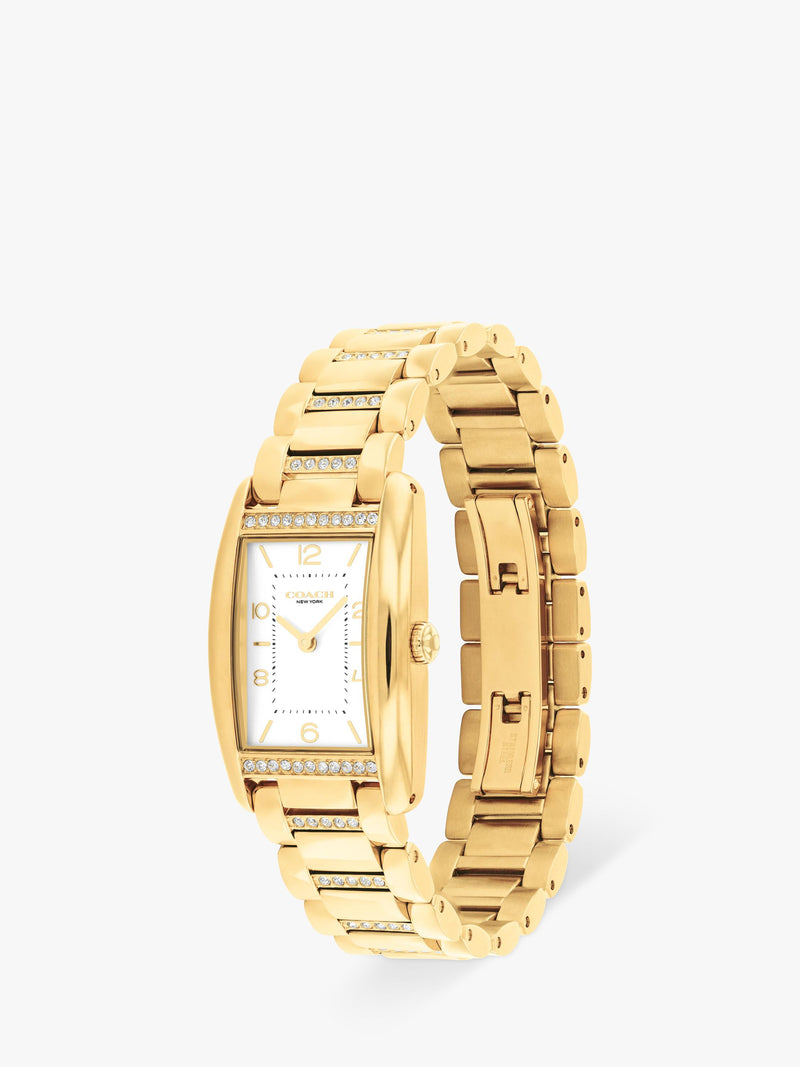 Coach Reese rechteckige Kristalluhr mit goldenem Armband (britische Marke)