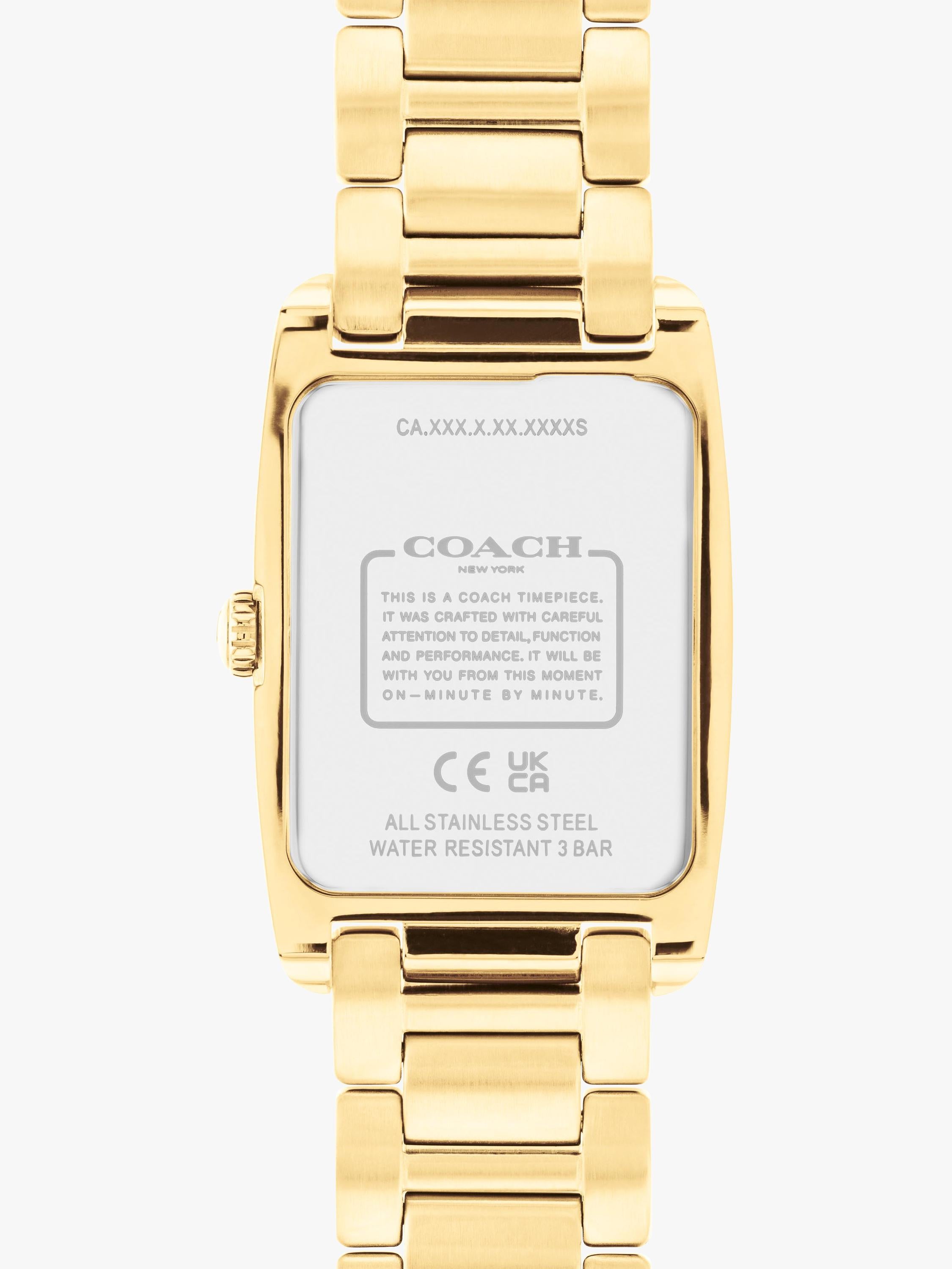 Coach Reese rechteckige Kristalluhr mit goldenem Armband (britische Marke)