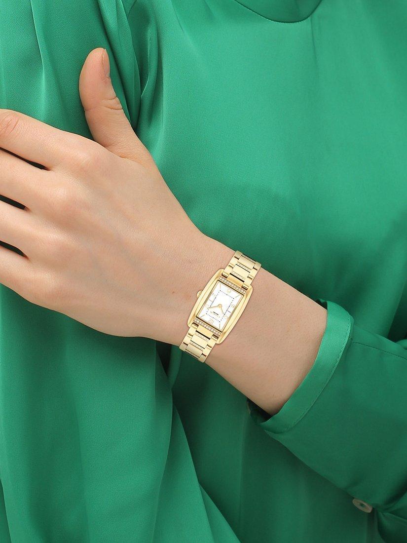 Coach Reese rechteckige Kristalluhr mit goldenem Armband (britische Marke)