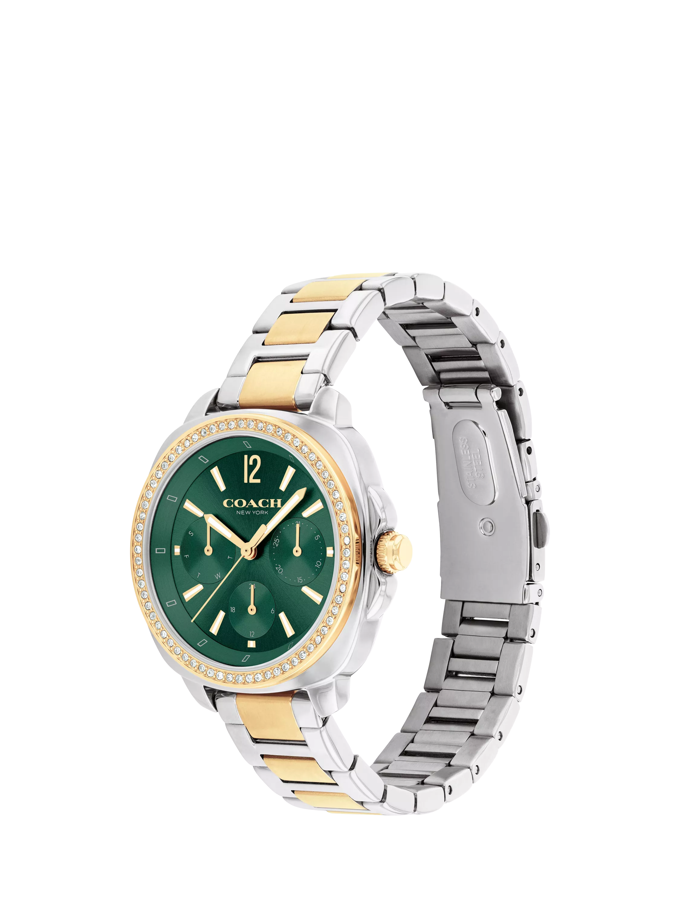 Coach Kitt 34mm crystal bezel watch gold silver, UK version