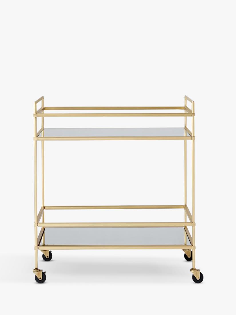 West Elm bar cart antique brass mirrored shelves, imported from the UK