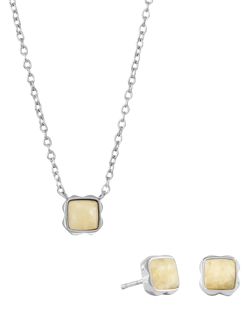 COEUR DE LION Citrin-Anhänger-Halskette und Ohrstecker-Set, Silberton