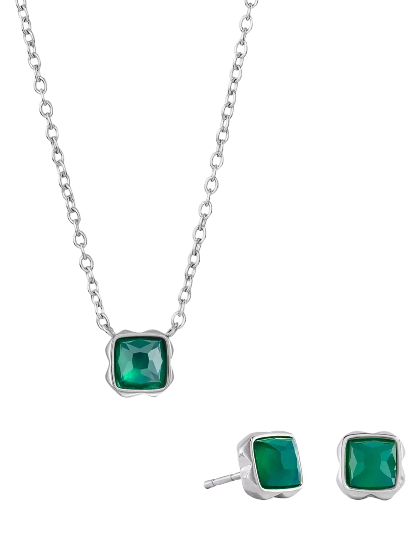 COEUR DE LION Citrin-Anhänger-Halskette und Ohrstecker-Set, Silberton