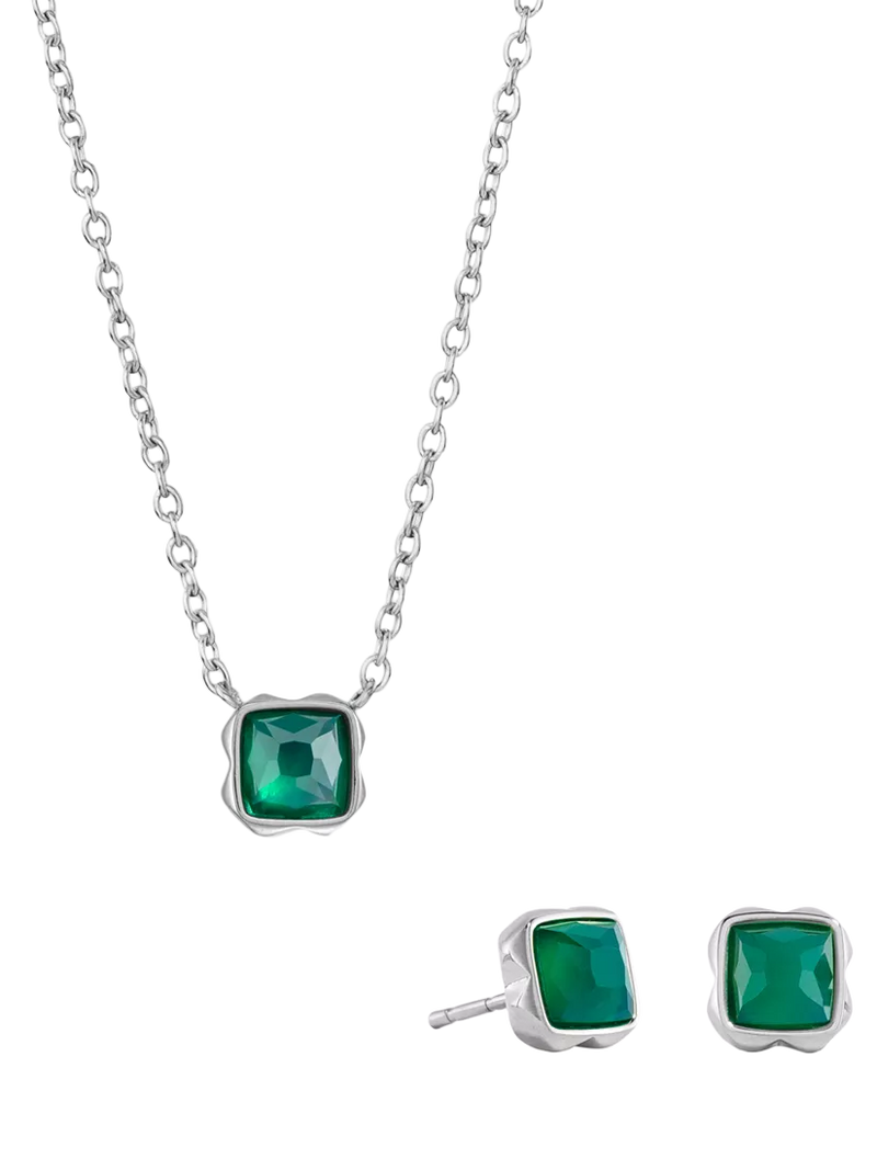 COEUR DE LION Citrin-Anhänger-Halskette und Ohrstecker-Set, Silberton