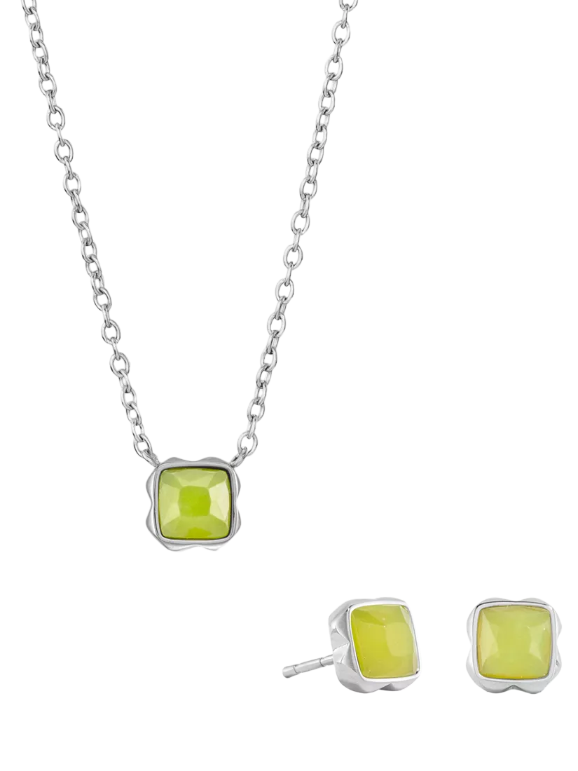 COEUR DE LION Citrin-Anhänger-Halskette und Ohrstecker-Set, Silberton