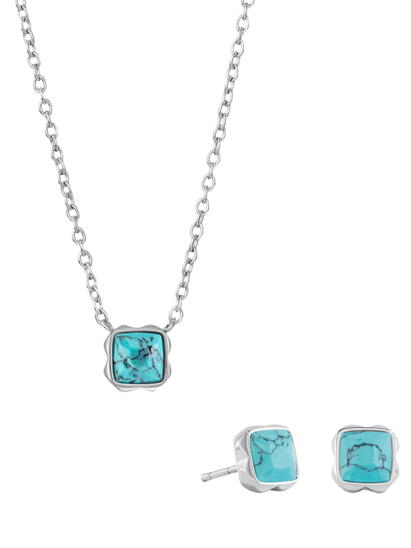 COEUR DE LION Citrin-Anhänger-Halskette und Ohrstecker-Set, Silberton