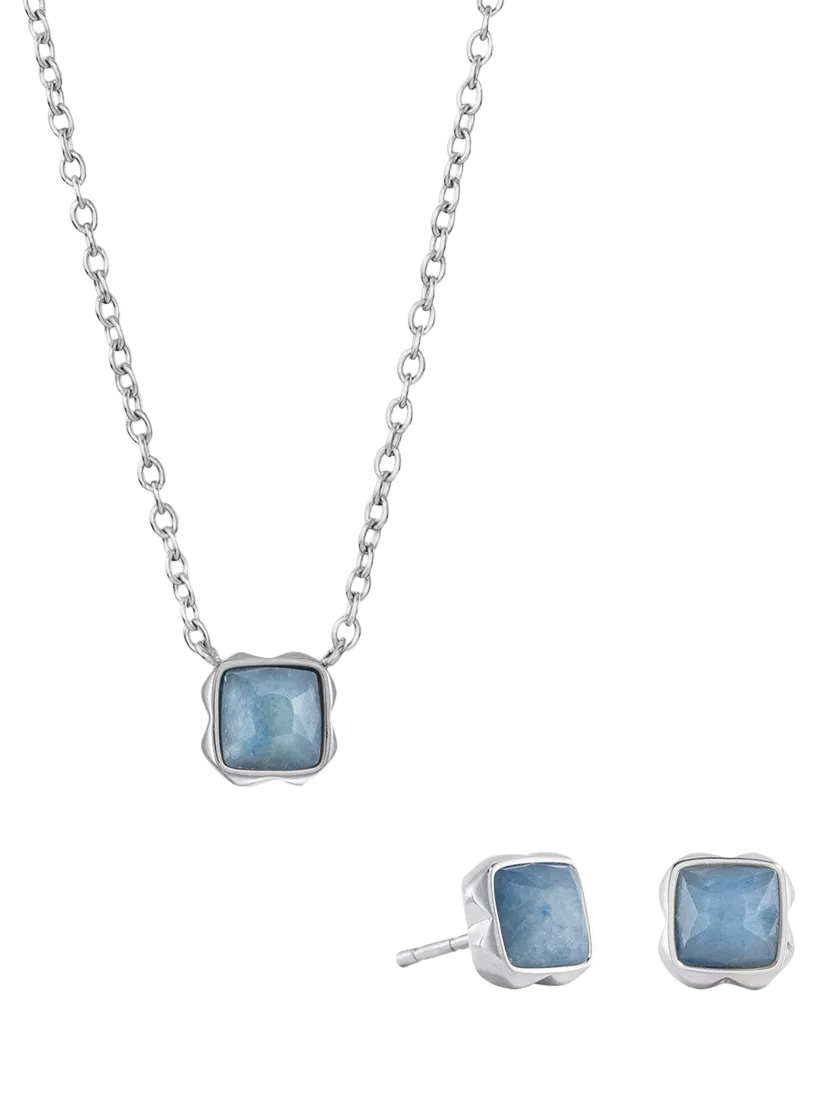 COEUR DE LION Citrin-Anhänger-Halskette und Ohrstecker-Set, Silberton