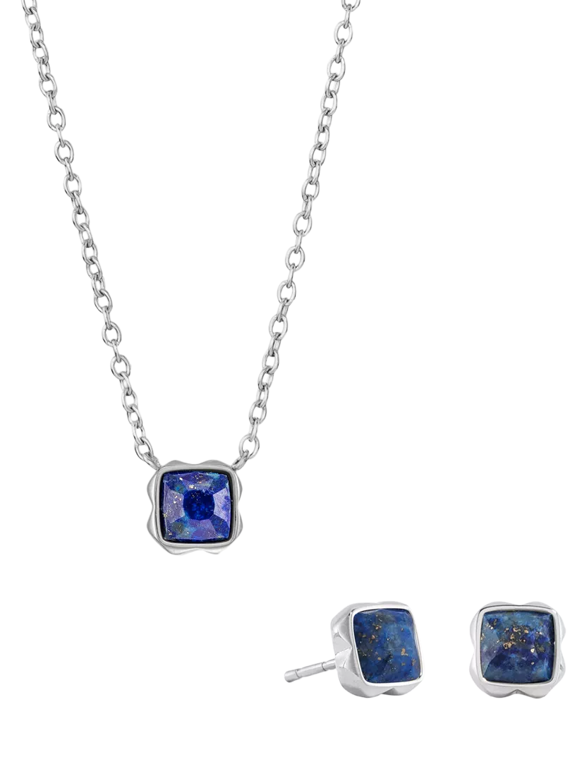 COEUR DE LION Citrin-Anhänger-Halskette und Ohrstecker-Set, Silberton