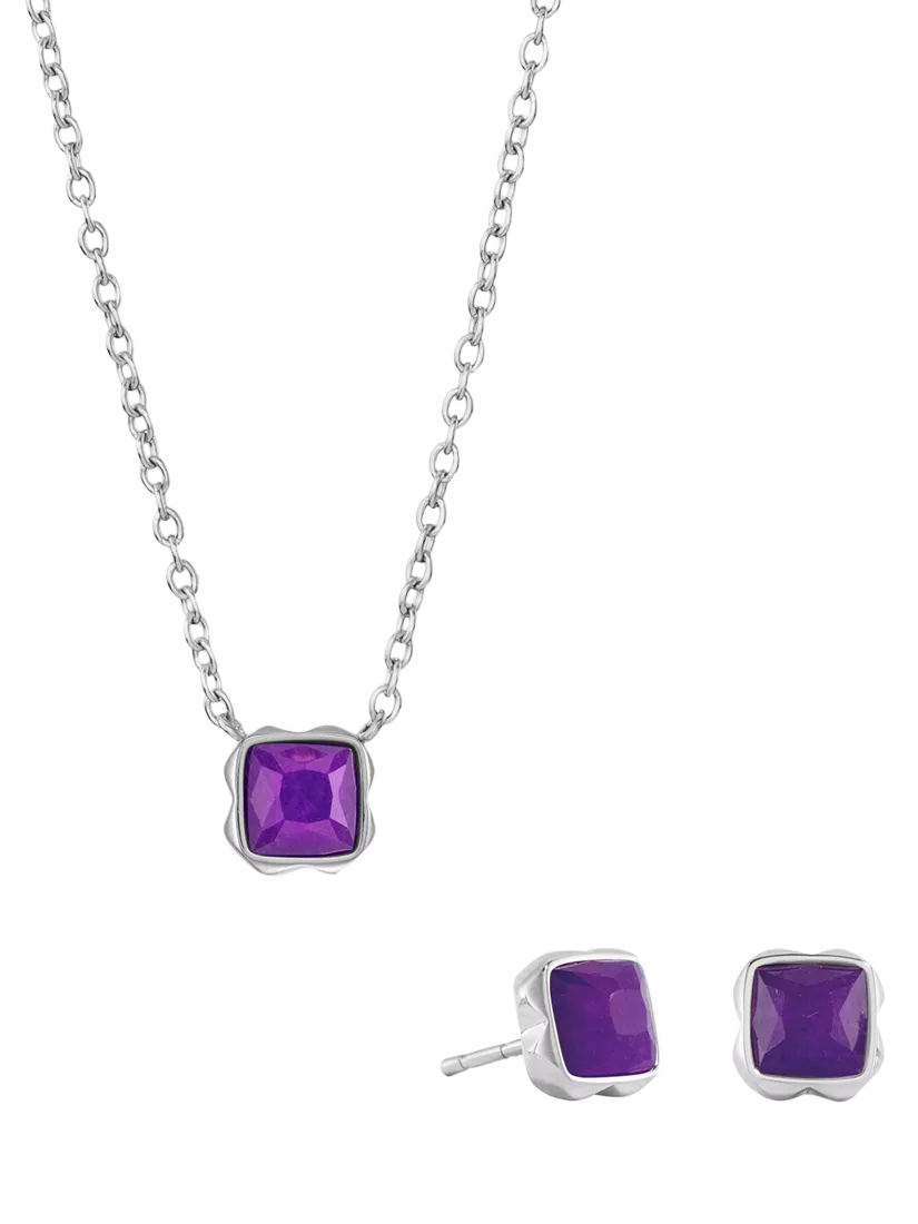 COEUR DE LION Citrin-Anhänger-Halskette und Ohrstecker-Set, Silberton