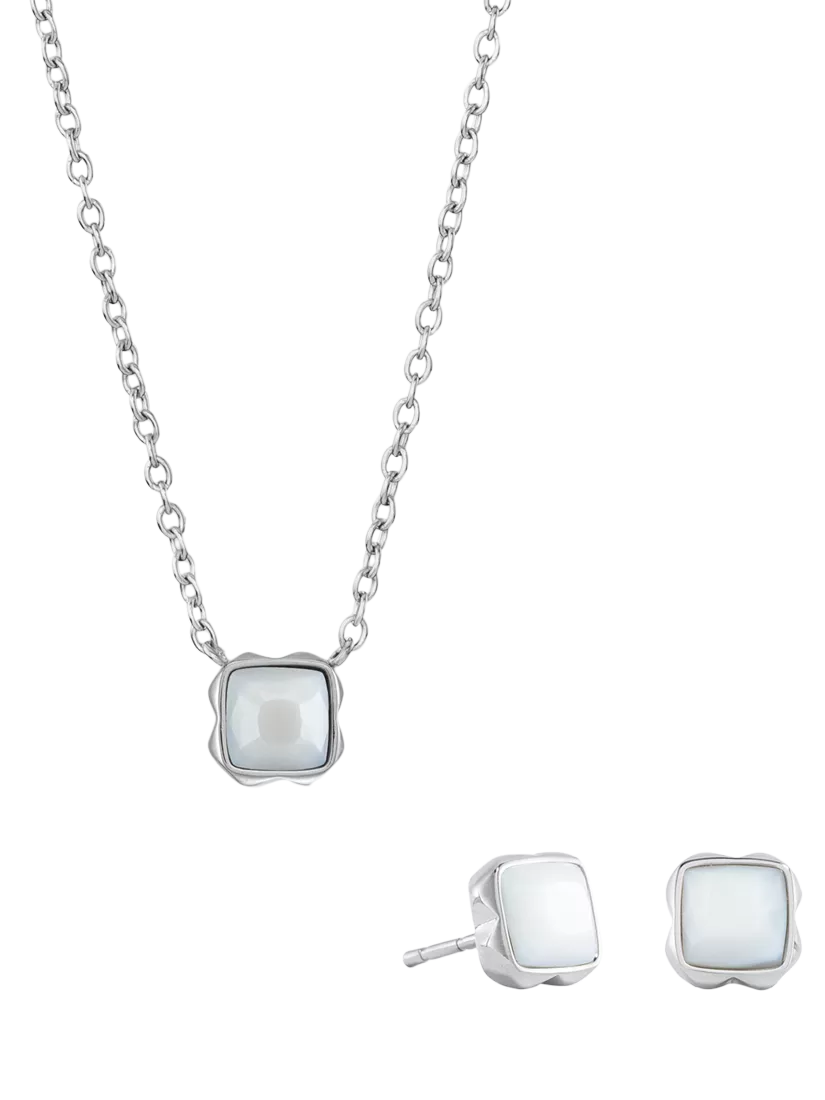 COEUR DE LION Citrin-Anhänger-Halskette und Ohrstecker-Set, Silberton