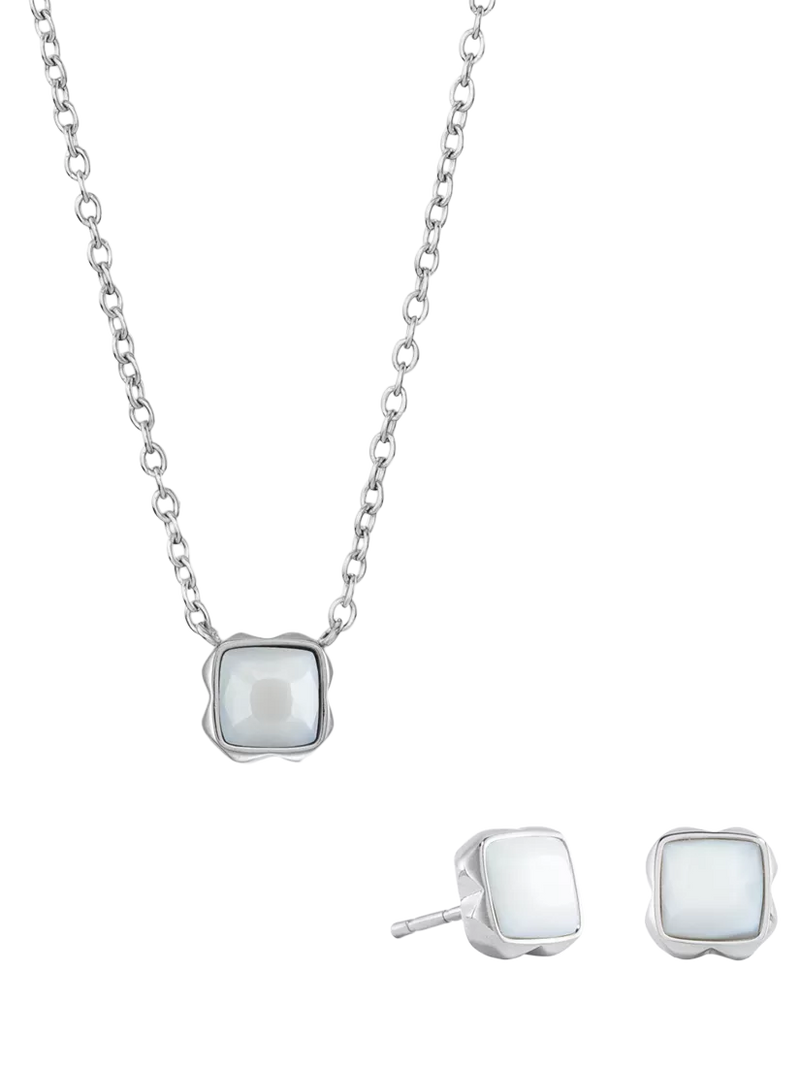COEUR DE LION Citrin-Anhänger-Halskette und Ohrstecker-Set, Silberton