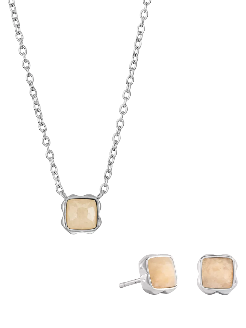 COEUR DE LION Citrin-Anhänger-Halskette und Ohrstecker-Set, Silberton