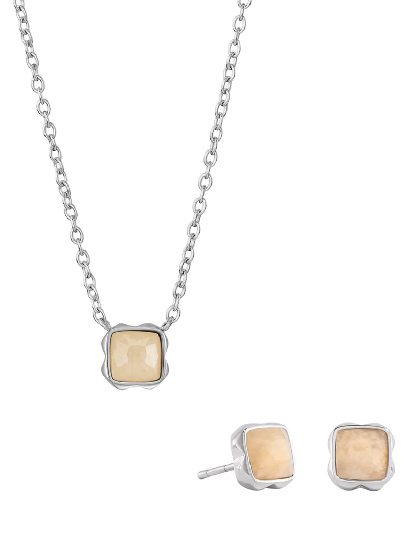 COEUR DE LION Citrin-Anhänger-Halskette und Ohrstecker-Set, Silberton