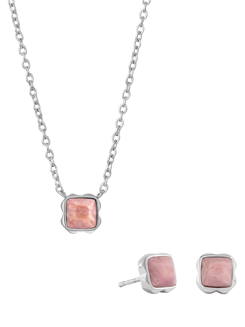 COEUR DE LION Citrin-Anhänger-Halskette und Ohrstecker-Set, Silberton