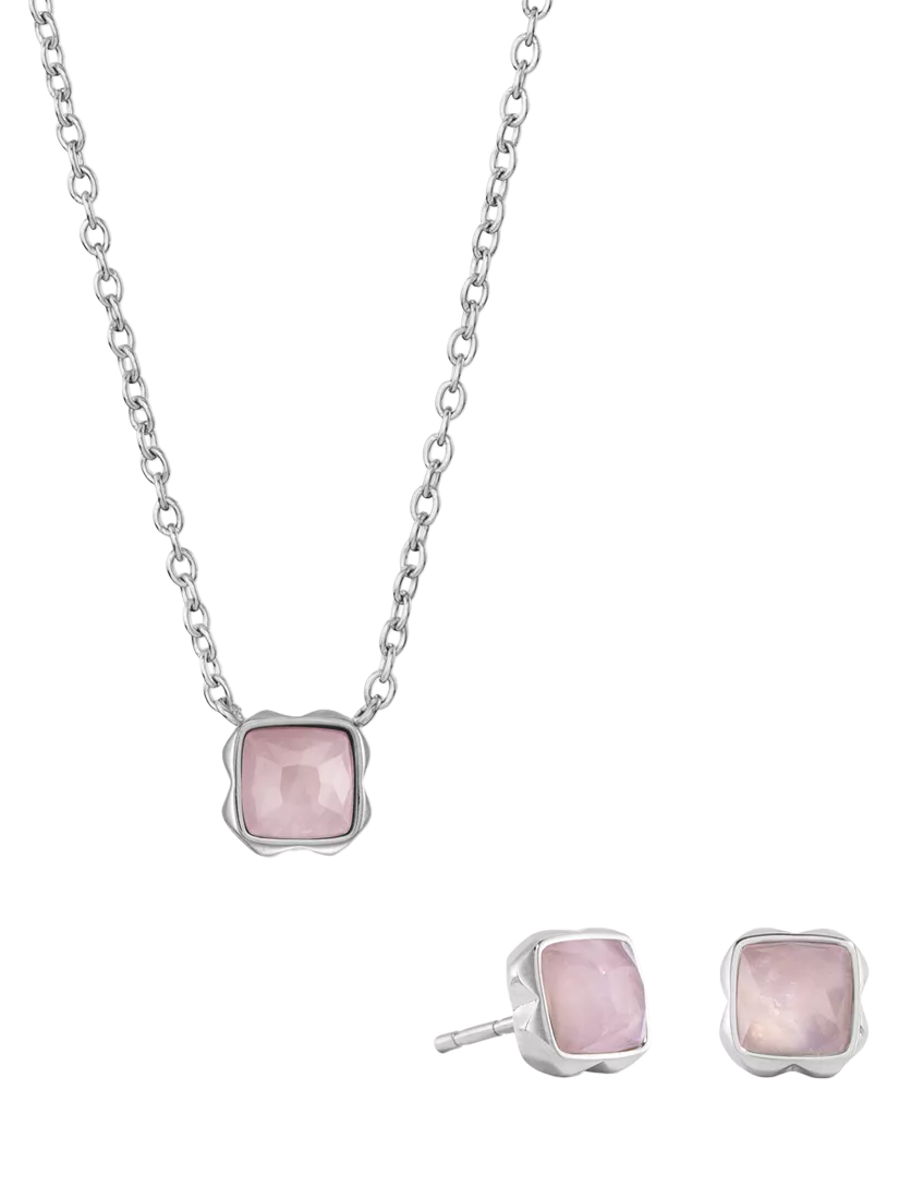 COEUR DE LION Citrin-Anhänger-Halskette und Ohrstecker-Set, Silberton