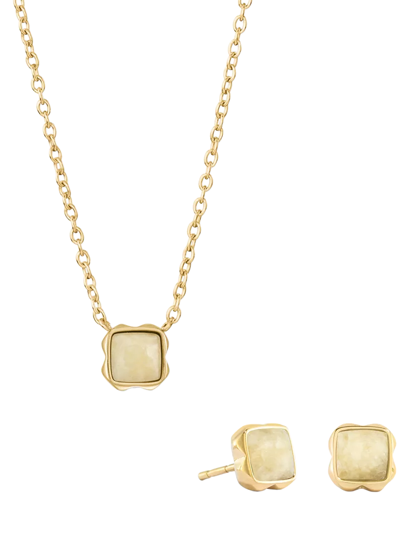 COEUR DE LION Semi-Precious Stone Pendant Necklace and Stud Earring Set, Gold