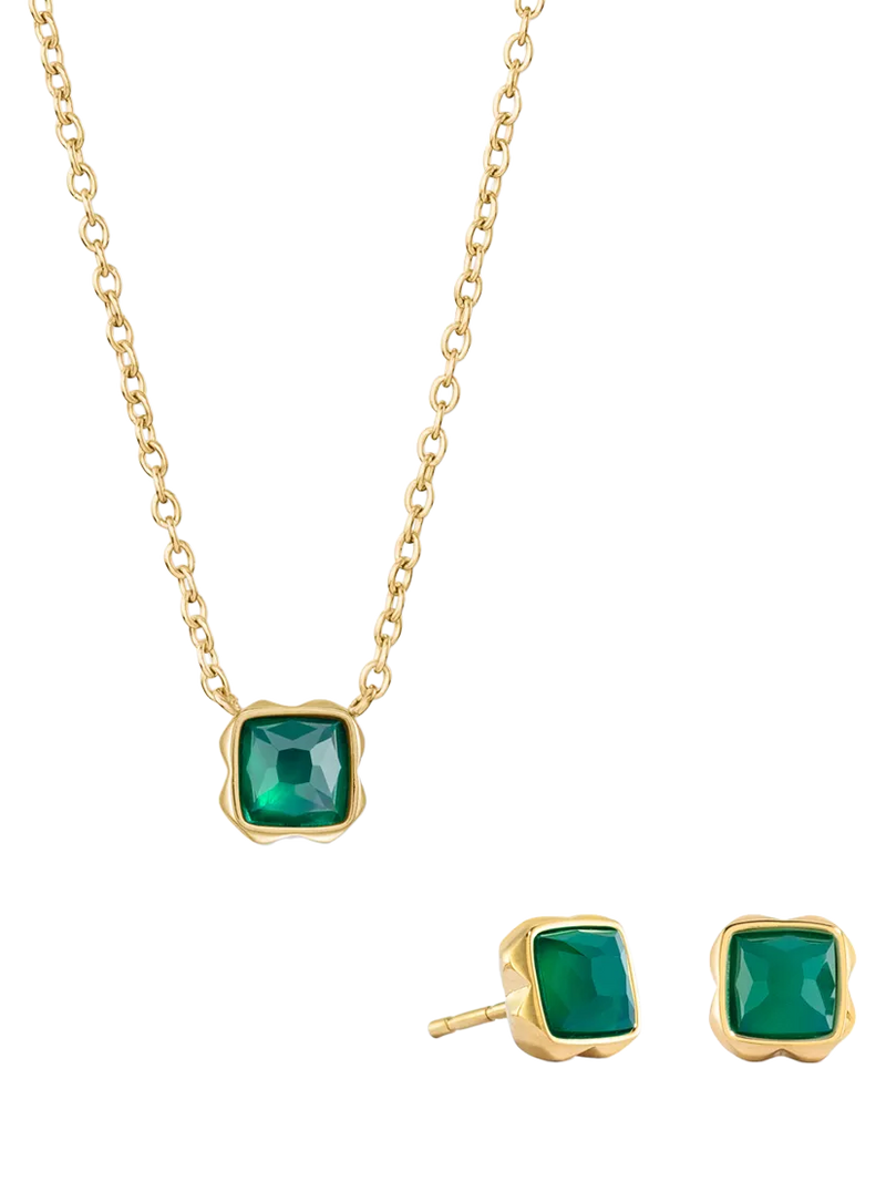 COEUR DE LION Semi-Precious Stone Pendant Necklace and Stud Earring Set, Gold