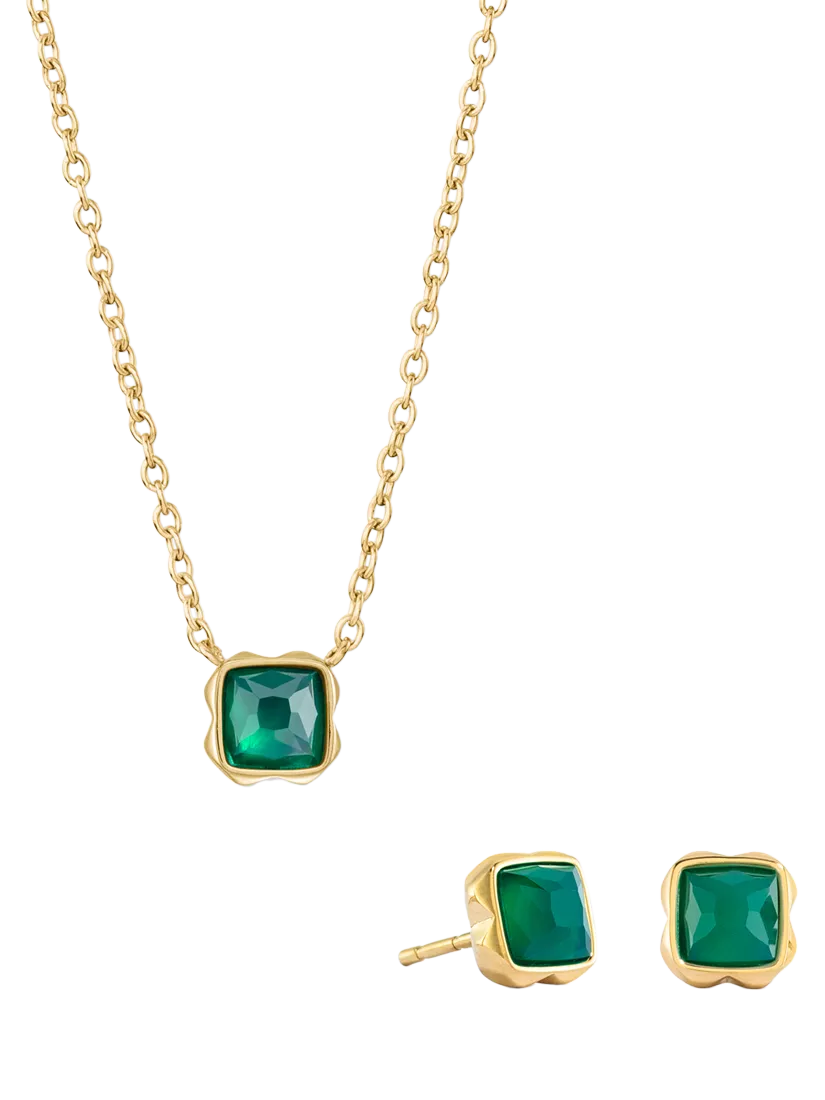 COEUR DE LION Semi-Precious Stone Pendant Necklace and Stud Earring Set, Gold