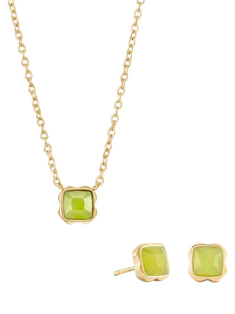 COEUR DE LION Semi-Precious Stone Pendant Necklace and Stud Earring Set, Gold