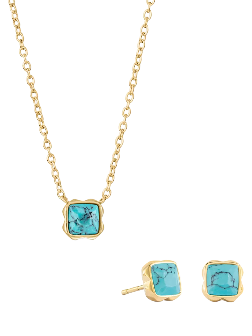 COEUR DE LION Semi-Precious Stone Pendant Necklace and Stud Earring Set, Gold