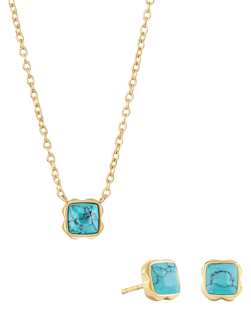 COEUR DE LION Semi-Precious Stone Pendant Necklace and Stud Earring Set, Gold