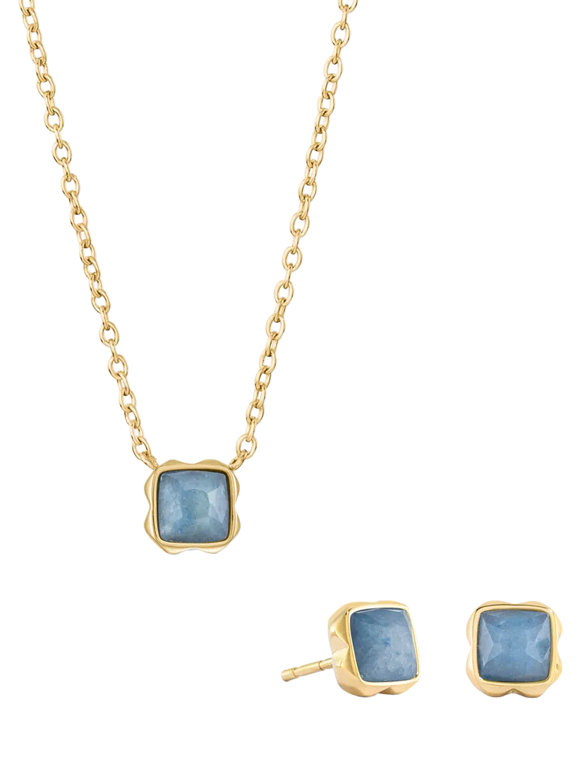 COEUR DE LION Semi-Precious Stone Pendant Necklace and Stud Earring Set, Gold