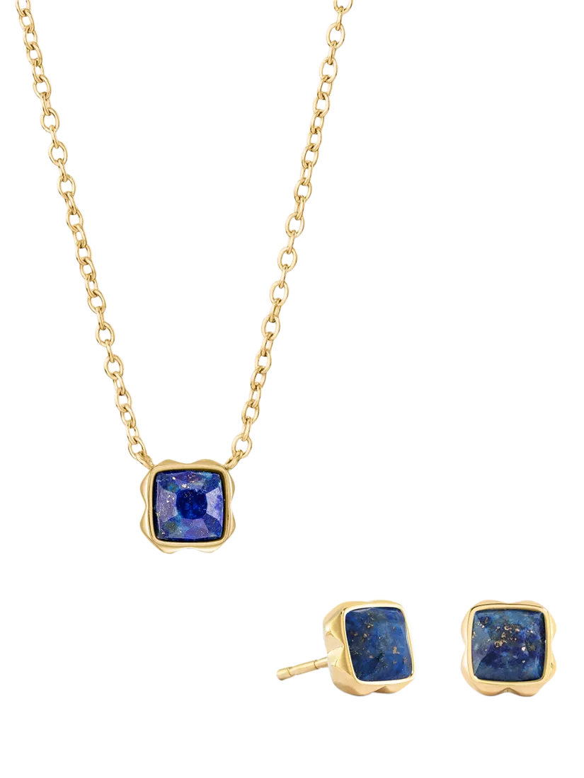 COEUR DE LION Semi-Precious Stone Pendant Necklace and Stud Earring Set, Gold