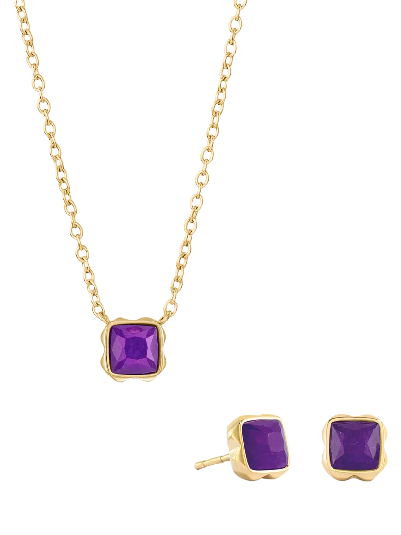 COEUR DE LION Semi-Precious Stone Pendant Necklace and Stud Earring Set, Gold