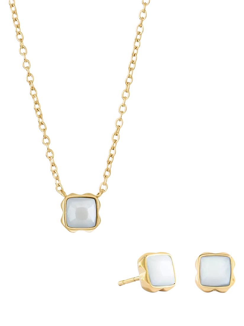 COEUR DE LION Semi-Precious Stone Pendant Necklace and Stud Earring Set, Gold