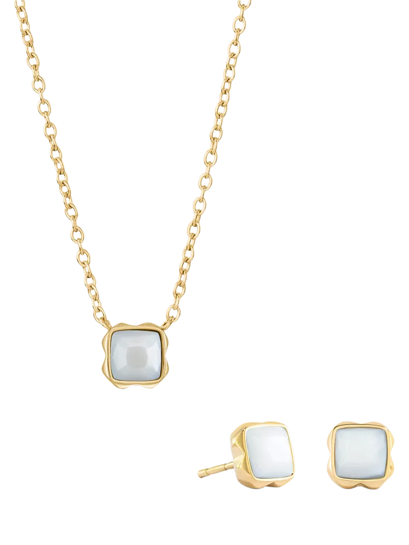 COEUR DE LION Semi-Precious Stone Pendant Necklace and Stud Earring Set, Gold