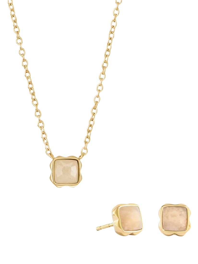 COEUR DE LION Semi-Precious Stone Pendant Necklace and Stud Earring Set, Gold