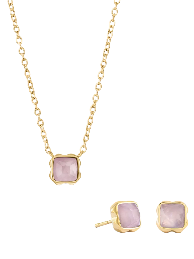 COEUR DE LION Semi-Precious Stone Pendant Necklace and Stud Earring Set, Gold