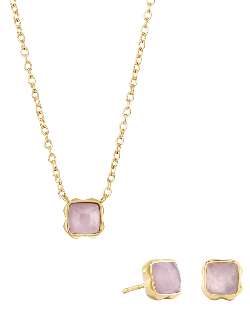 COEUR DE LION Semi-Precious Stone Pendant Necklace and Stud Earring Set, Gold
