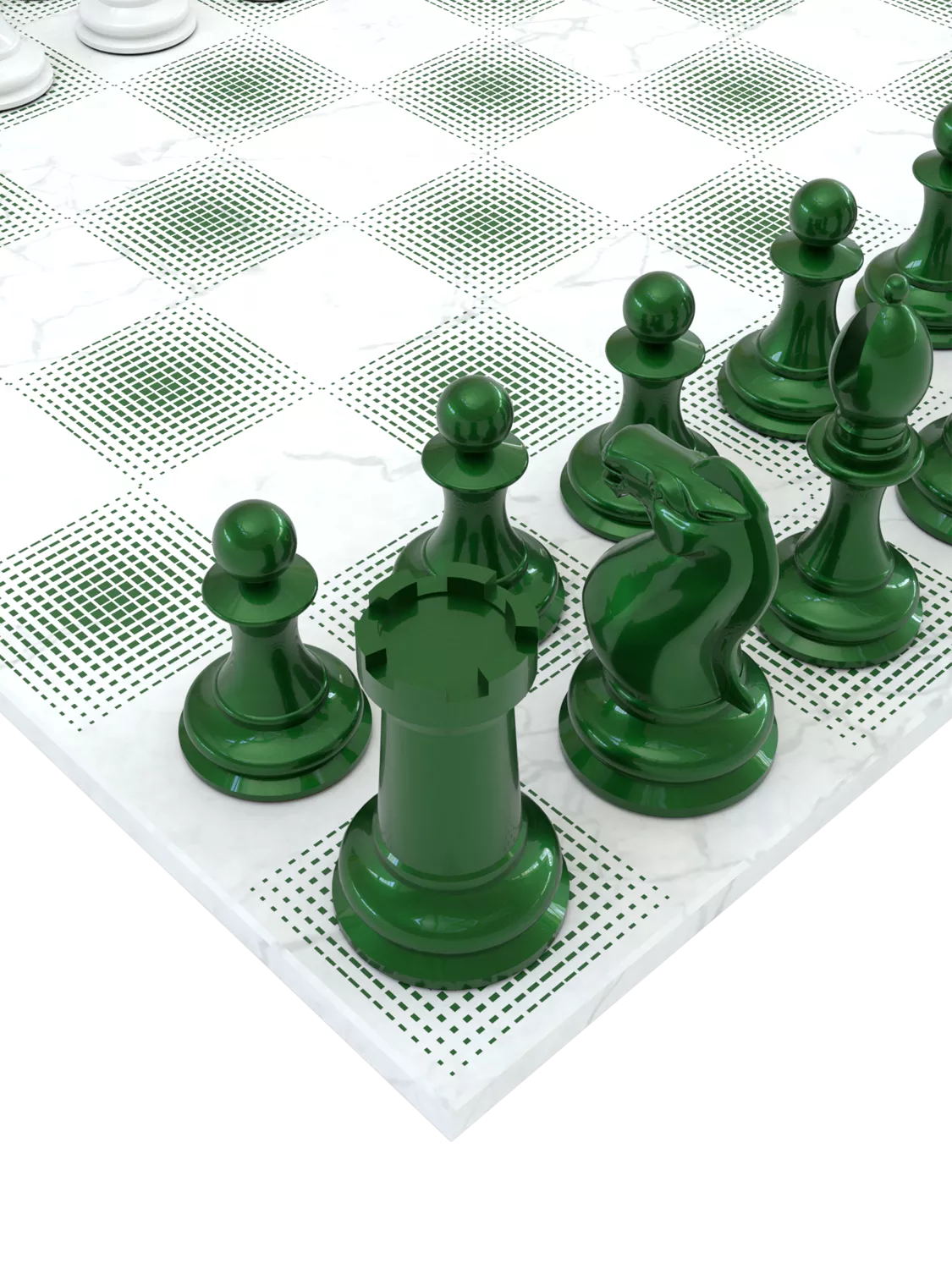 Skyline Chess Heavyweight Steel Chess Set Green Gradient, UK version