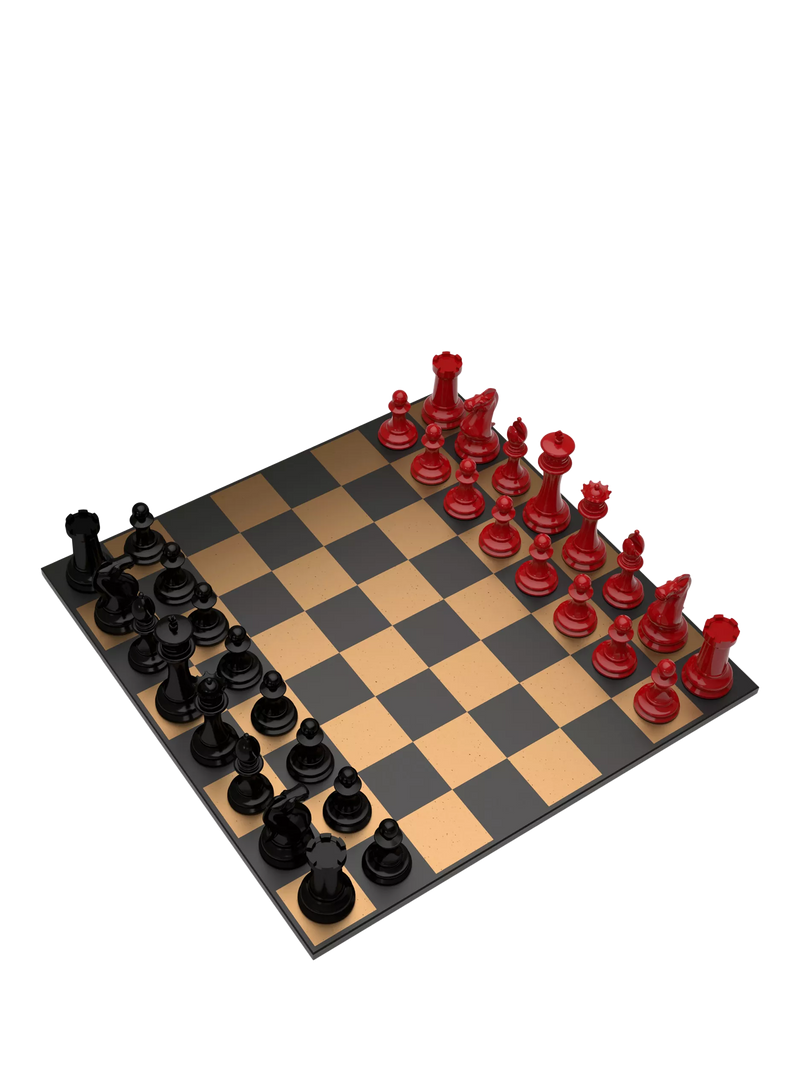 Skyline Chess wooden chess set Red/Black 34 pieces (British brand)
