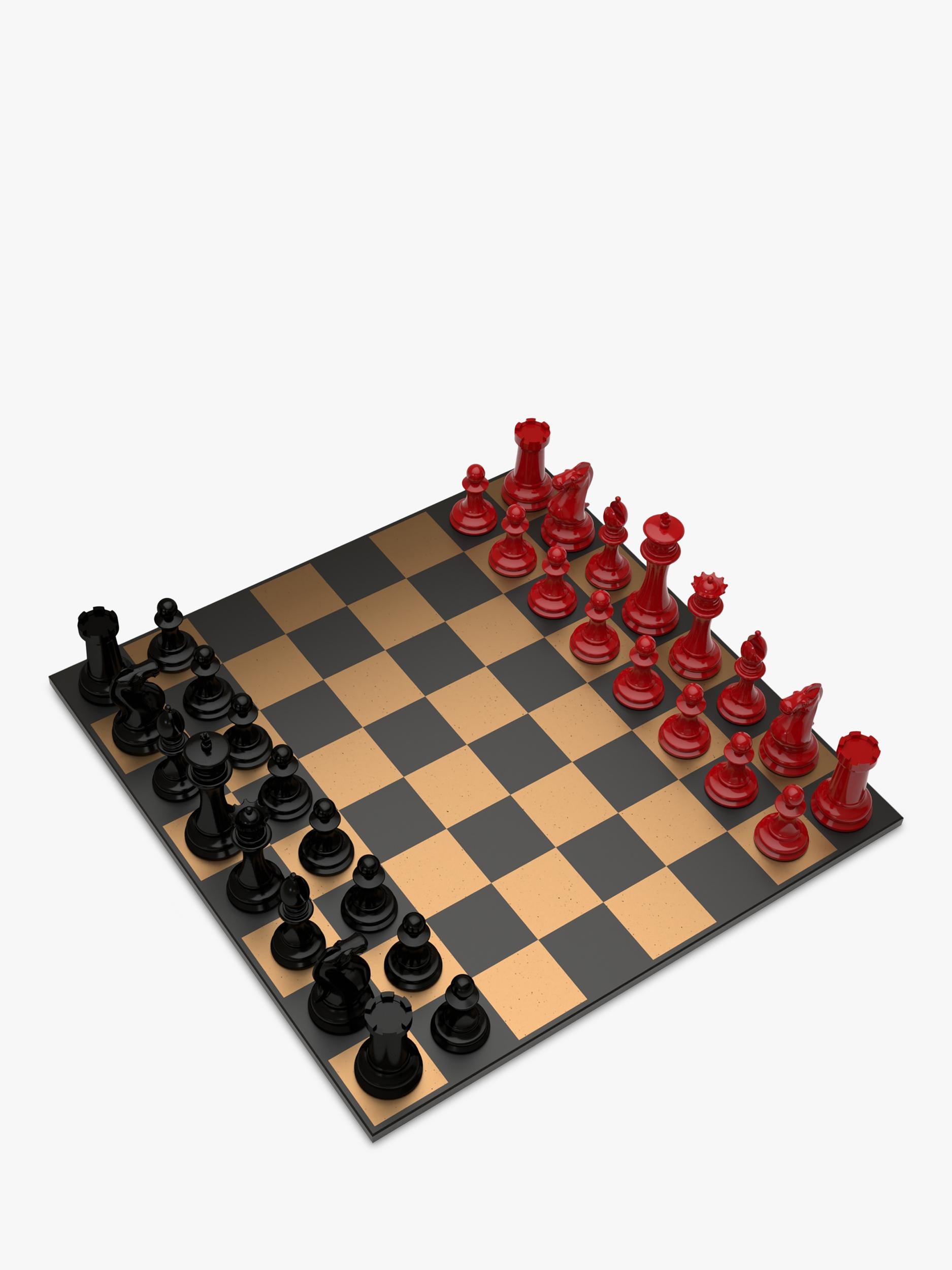 Skyline Chess wooden chess set Red/Black 34 pieces (British brand)