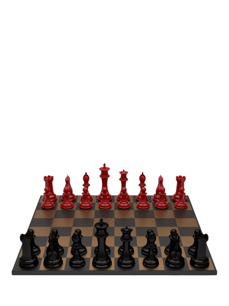 Skyline Chess wooden chess set Red/Black 34 pieces (British brand)