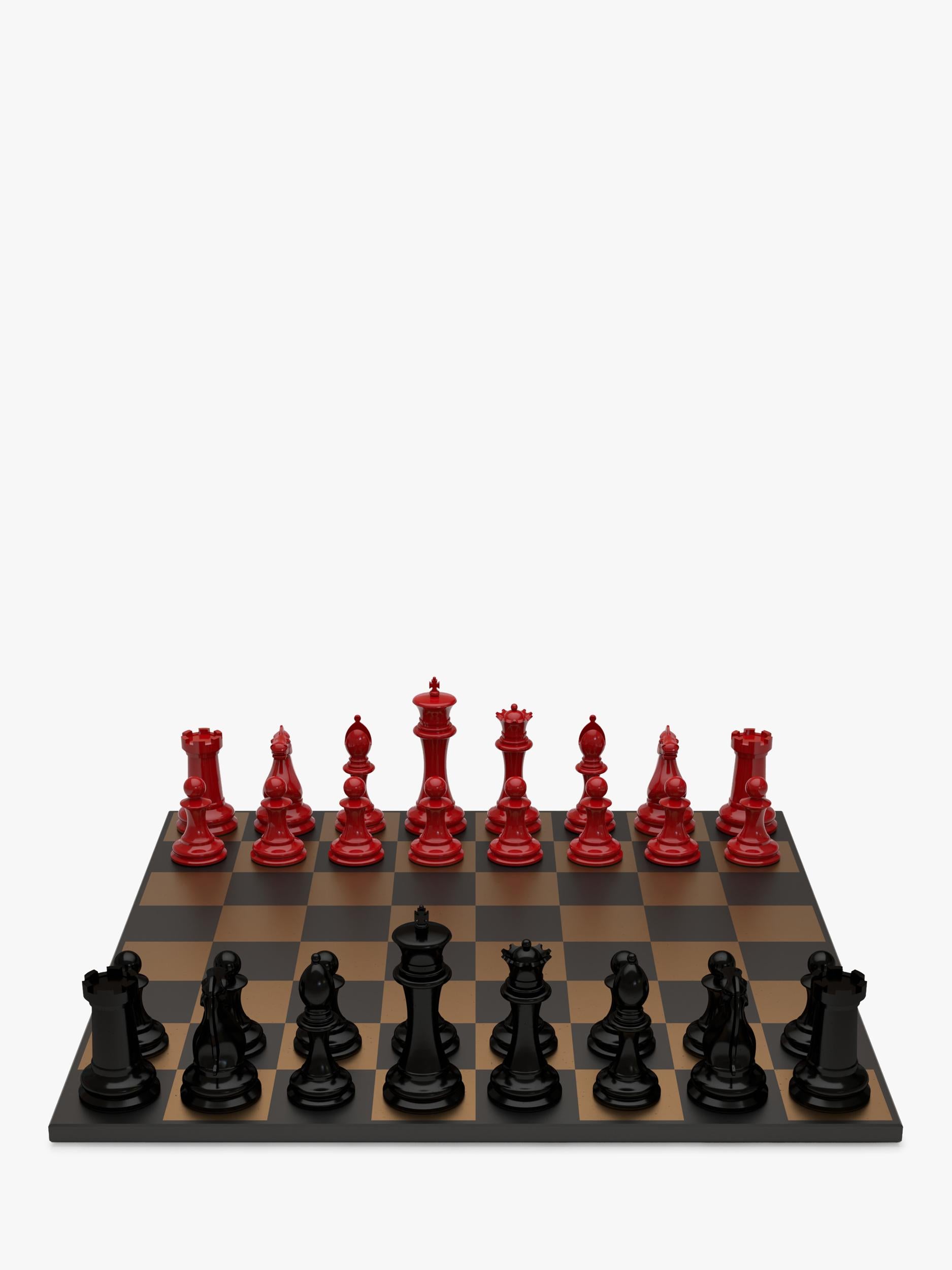Skyline Chess wooden chess set Red/Black 34 pieces (British brand)