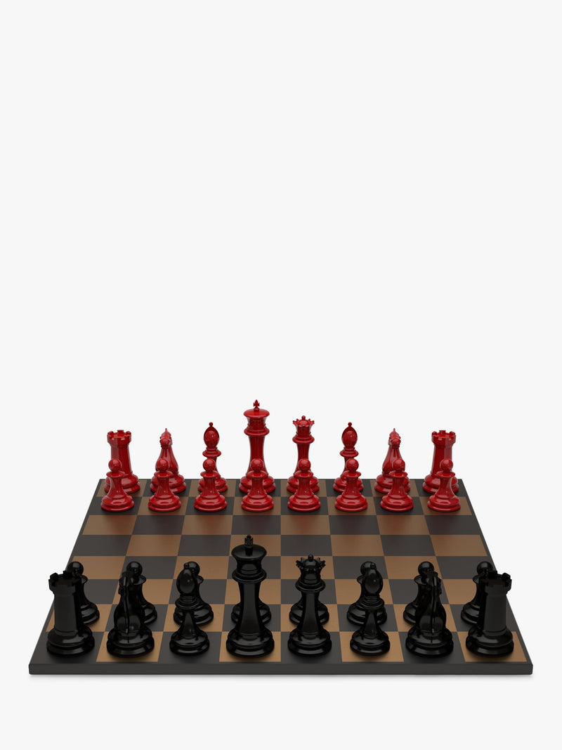 Skyline Chess wooden chess set Red/Black 34 pieces (British brand)
