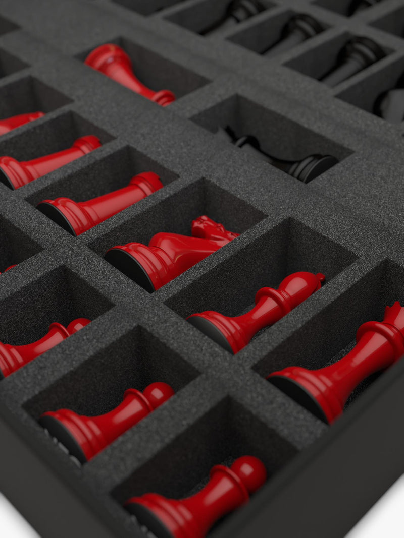 Skyline Chess wooden chess set Red/Black 34 pieces (British brand)