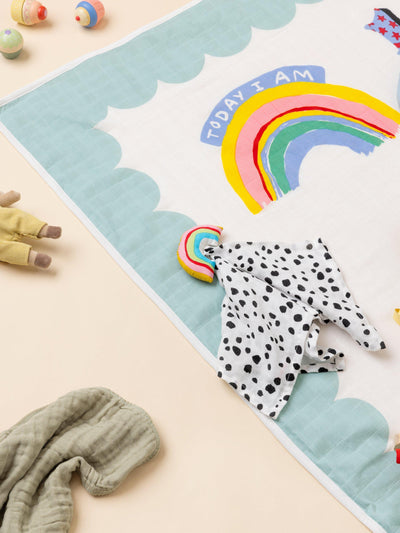 Eleanor Bowmer Rainbow Muslin Comforter Baby Comforter with Toy Attachment