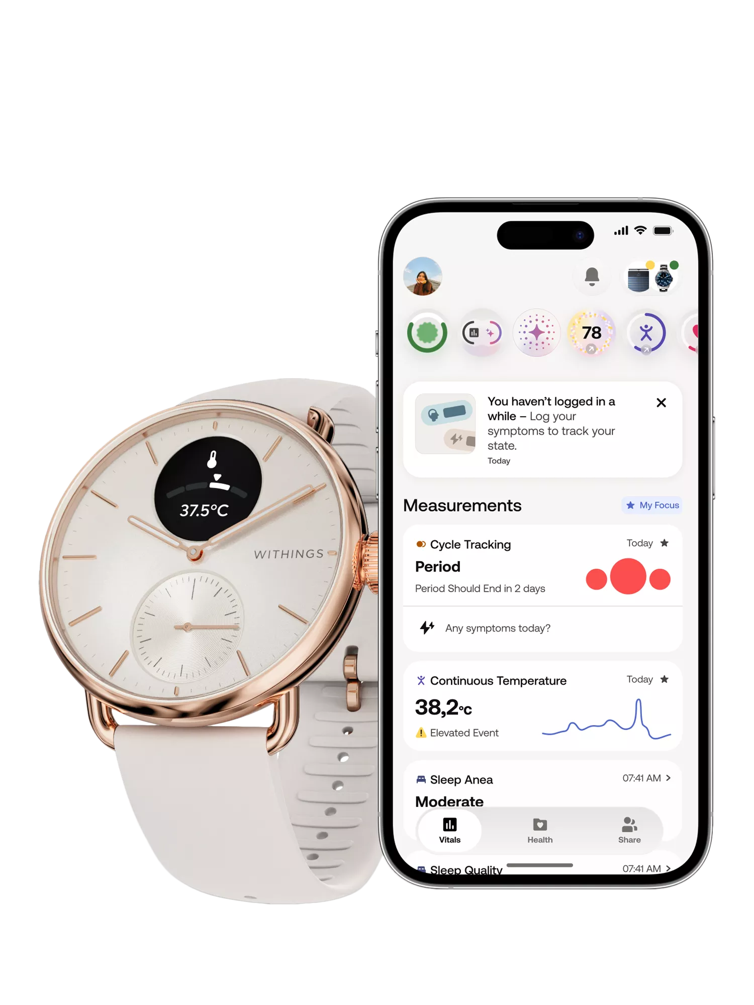 Withings ScanWatch 2 hybrid smartwatch 38mm rose gold (British brand)
